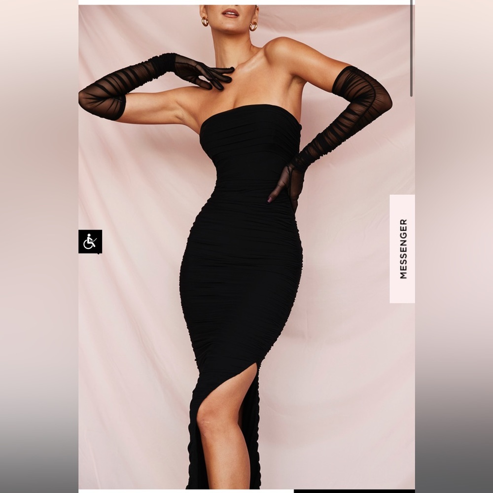 House of CB Sofia Black Mesh Strapless Maxi Dress